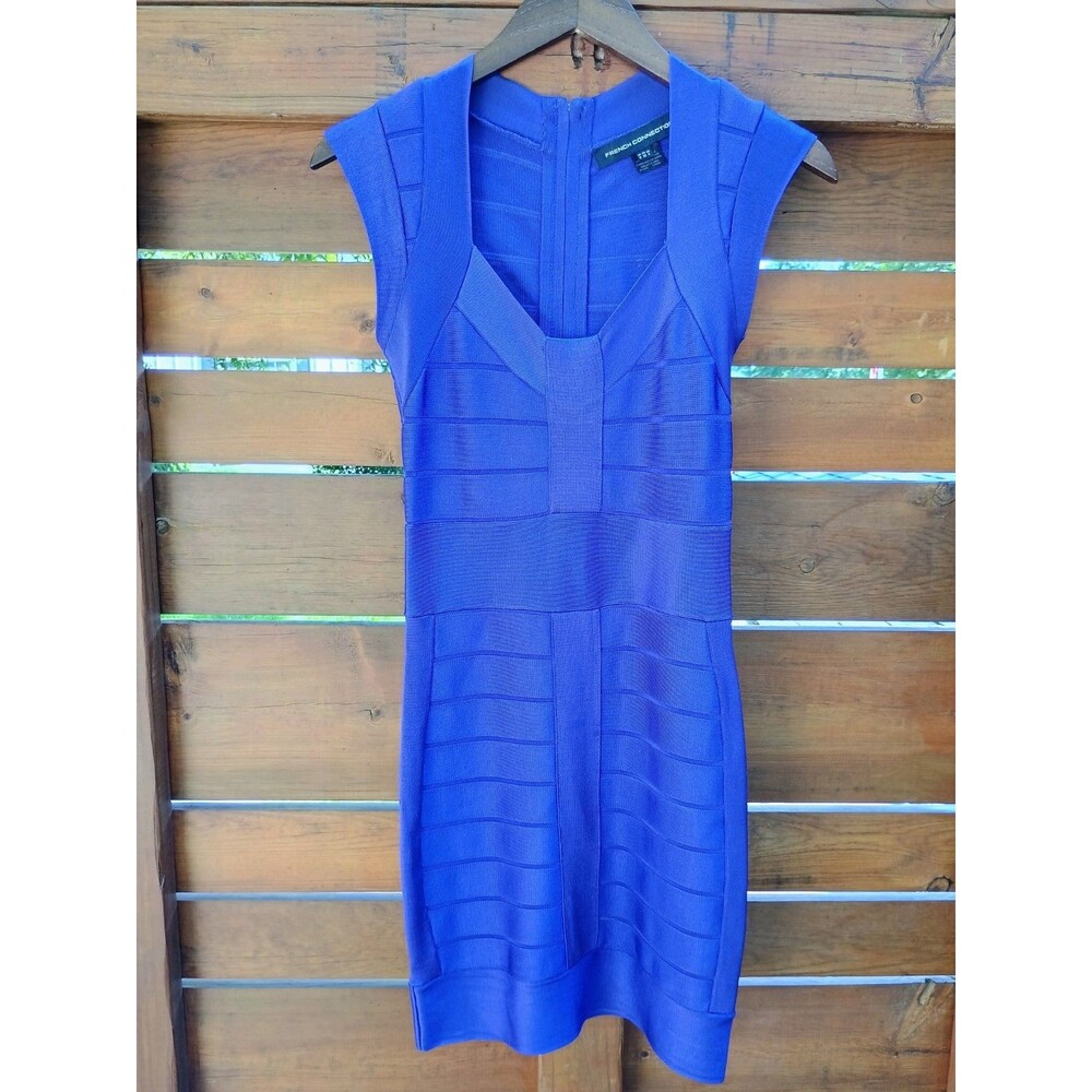 French Connection Indigo Purple Bodycon Bandage Y2K Dress Sz 4 S 2000s